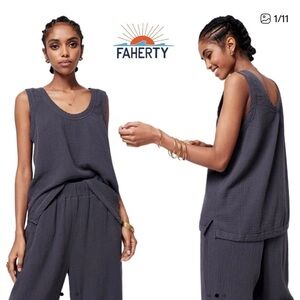 NWT Faherty Women's dream cotton gauze washed black tank and pants
